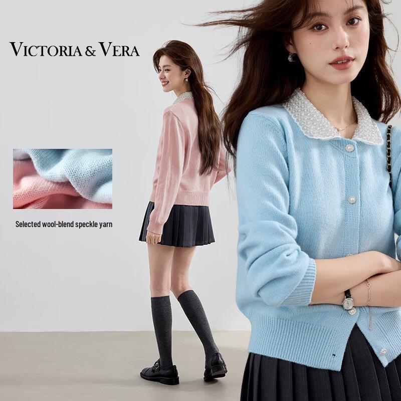 

VICTORIA&VERA Women s Pearl Collar Knit Cardigan L
