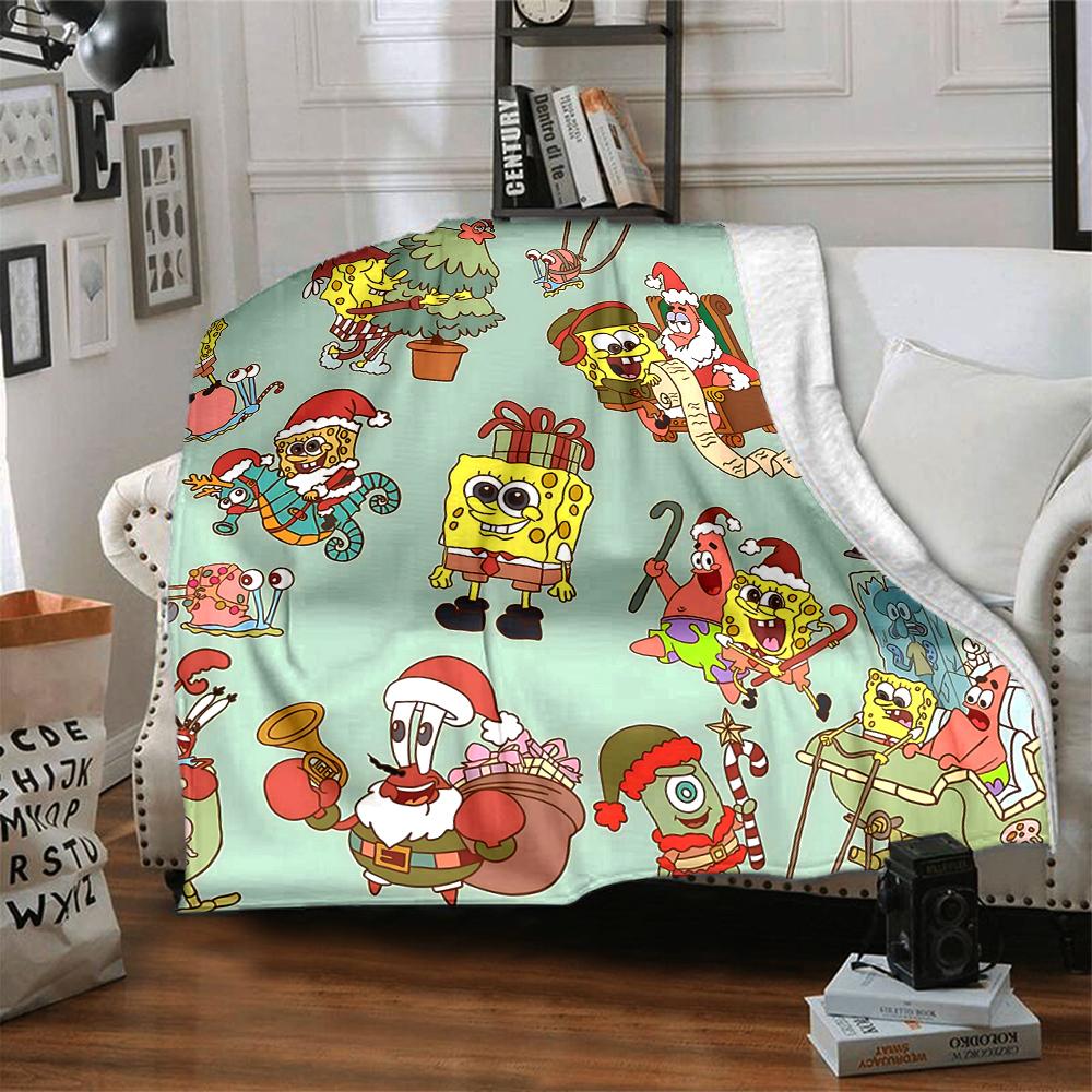 Christmas Spongebob Party Blanket Soft Throw Blanket For Home Bedroom Bed Sofa Travel Office Solid Christmas Blanket