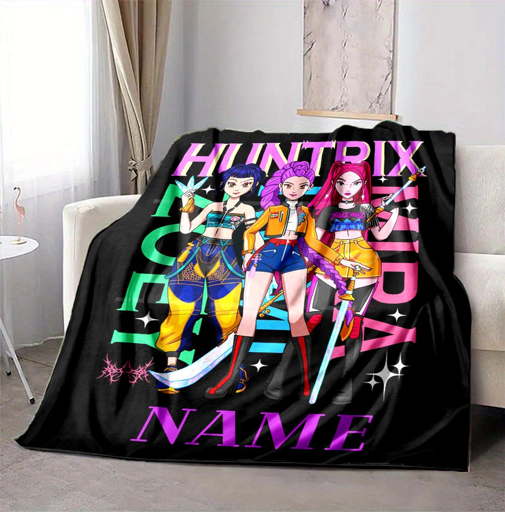 Custom Name Huntrix Squad Flannel Blanket Throw Blanket Soft Warm Sofa Bed home Decor Unique Gift