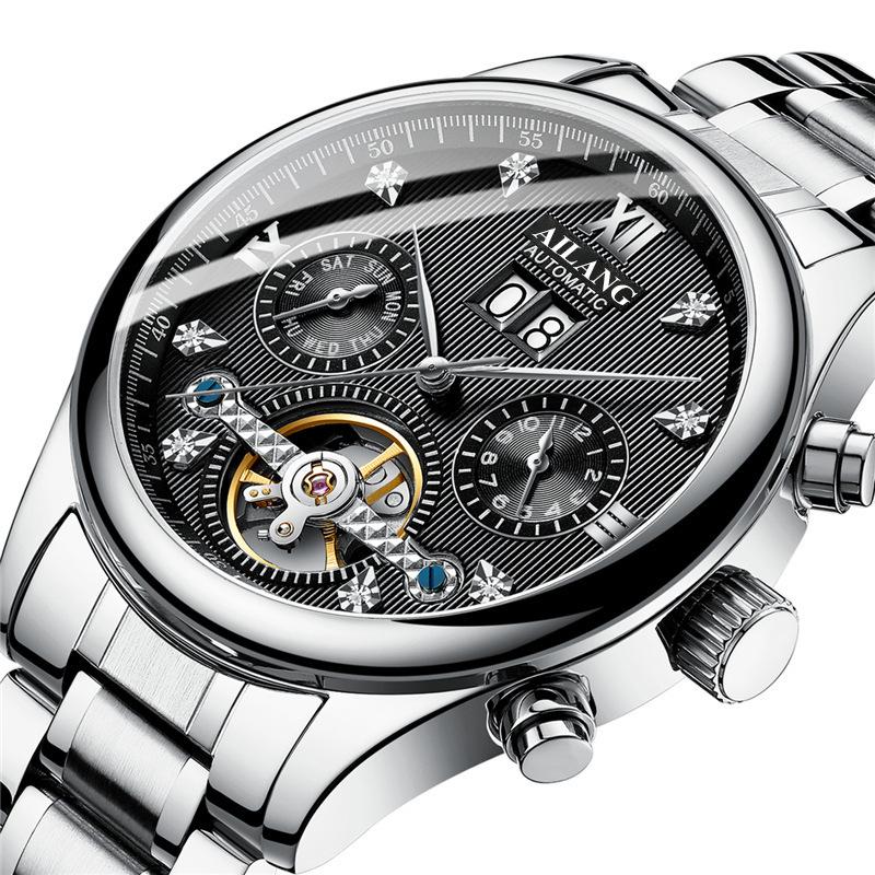 Ai Lang Hollow Tourbillon Watch Men'S Fully Automatic Mechanical Men'S Watch Multifunctional Stainless Steel Waterproof Waterproof Watch Men'S