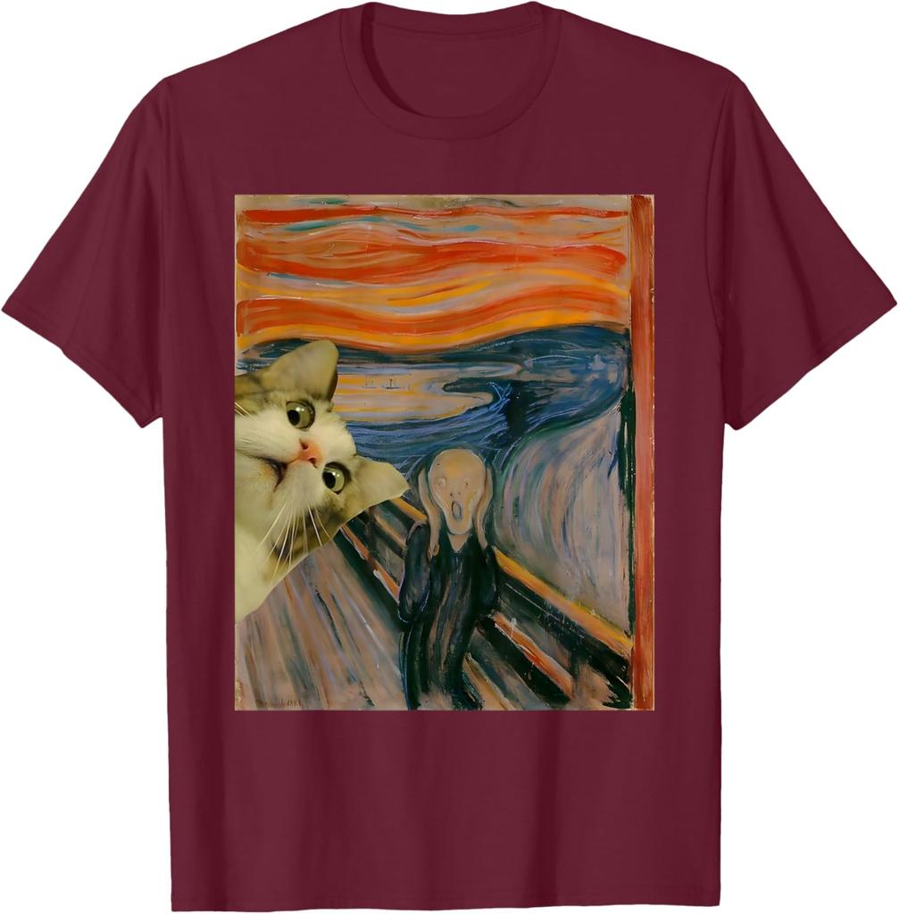The Scream Cat By Munch Edvard Famous Painting Funny Cat Art T-Shirt