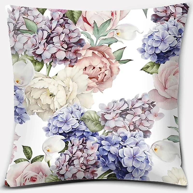 Nordic Rose Flower Print Pattern Cushion Cover Home Living Room Sofa Office Decorative Pillow   45x45cm