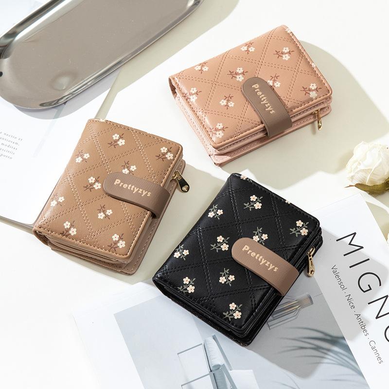 Women Wallets Floral Print Multi-Card Short Wallet, Card Holder, Leather Clip, Coin Purse