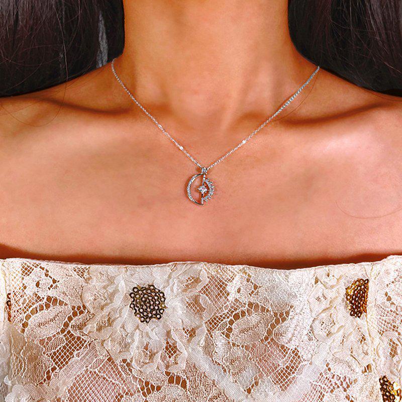 S925 Sterling Silver Moon & Star Diamond Luxury Necklace for Women - European & American Style Clavicle Chain 925 Silver платиновый