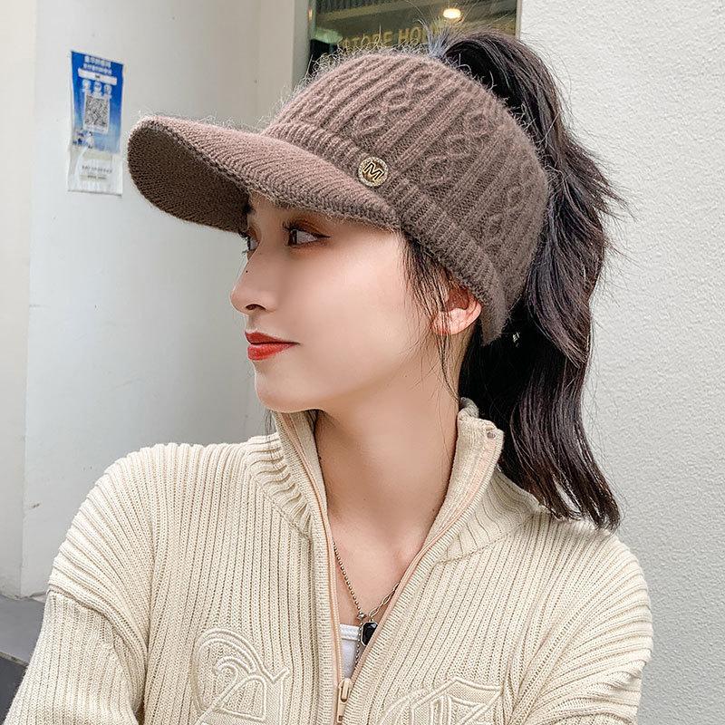

M standard knitted warm duck tongue empty top hat women s fashion versatile sports wool hat outdoor cycling, versatile hat elastic, fashionable and versatile.