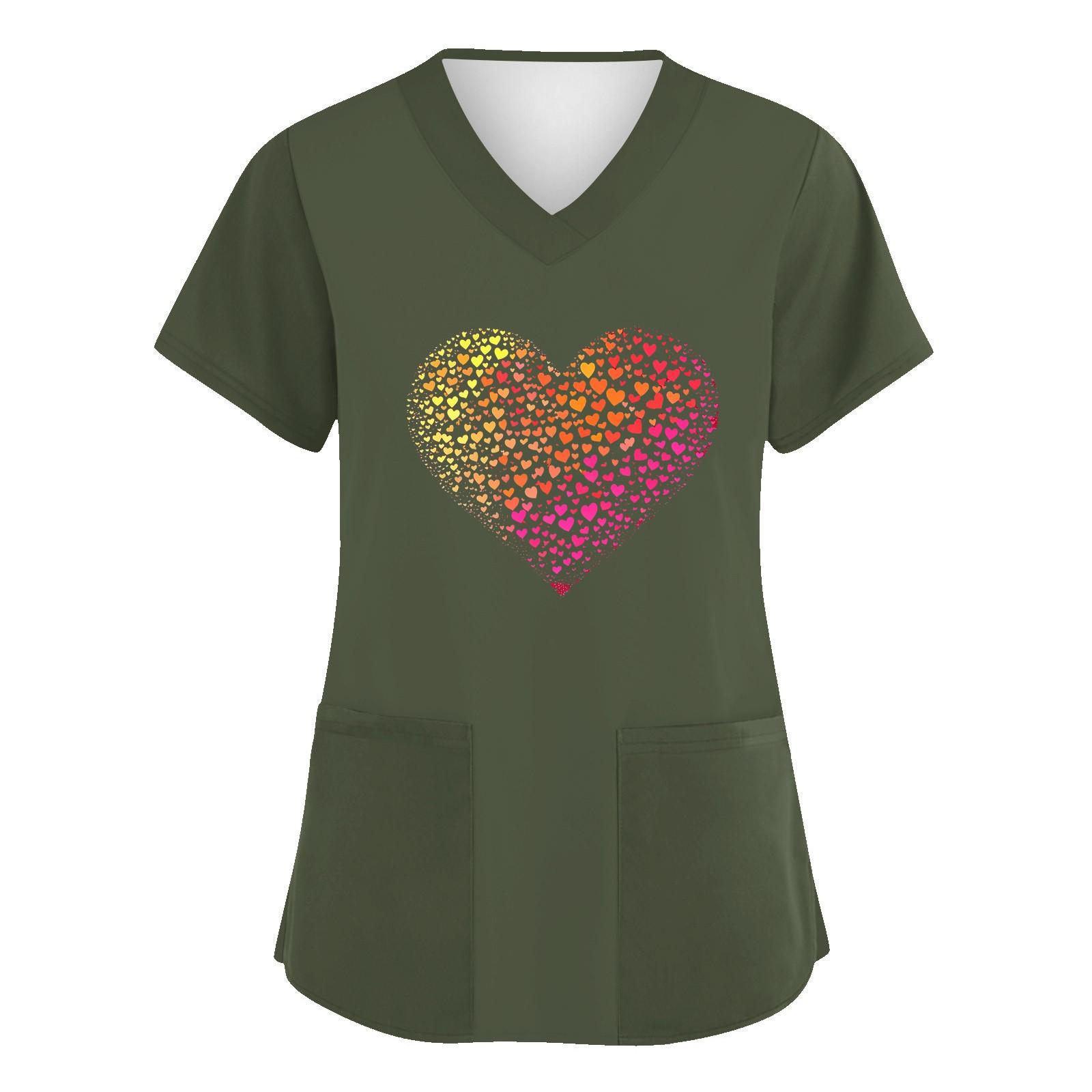 

Женская мода с v-образным вырезом, короткими рукавами и карманами, топы с принтом XXXL