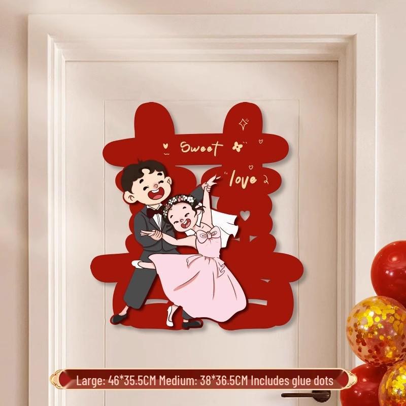 3D Double Happiness Sticker Set for Wedding Room & Door Decoration
