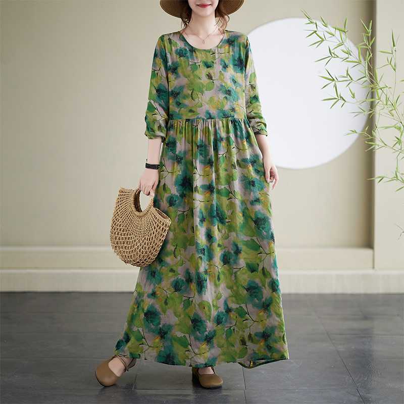 Round Neck Vintage Long Flesh Covering Dresses