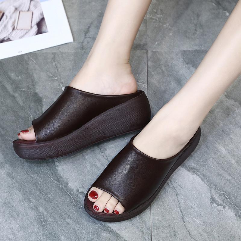 One-word slippers women's fashion outer wear sandals Korean version thick-soled wedge heel women's shoes