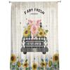 Farm Sunflower Pig Vintage Letter Background Sheer Curtains for Living Room Modern Bedroom Voile Tulle Curtain Window Drapes
