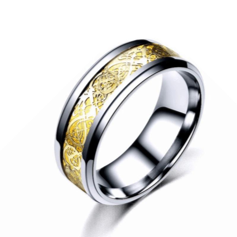 

Мужское кольцо из титановой стали с узором дракона - Европейская и американская модная парная бижутерия Size 7