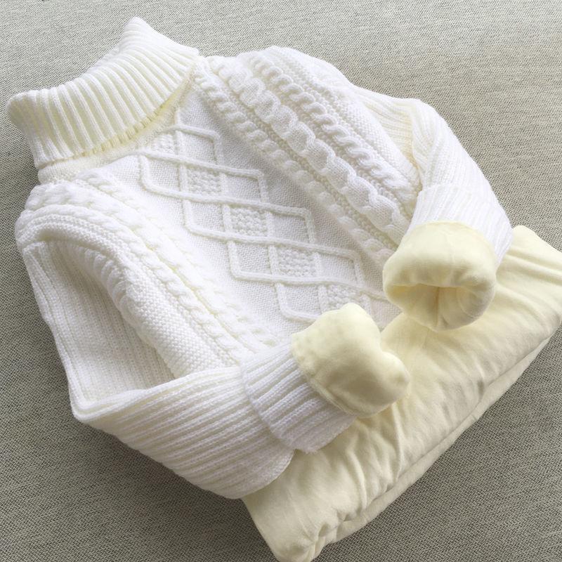 WTEMPO Kindertrui Wit Velvet Winter Jongens Hoge Hals Gebreide Trui Onderjas 150