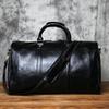 NZPJ Retro Men's Large-Capacity Leather Travel Bag First Layer Cowhide Shoulder Messenger Handbag with Zipper for 15 Inch Laptop