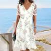 QICED Women's Fashion Summer Spring V-Neck Short Sleeve  Casual Dresses