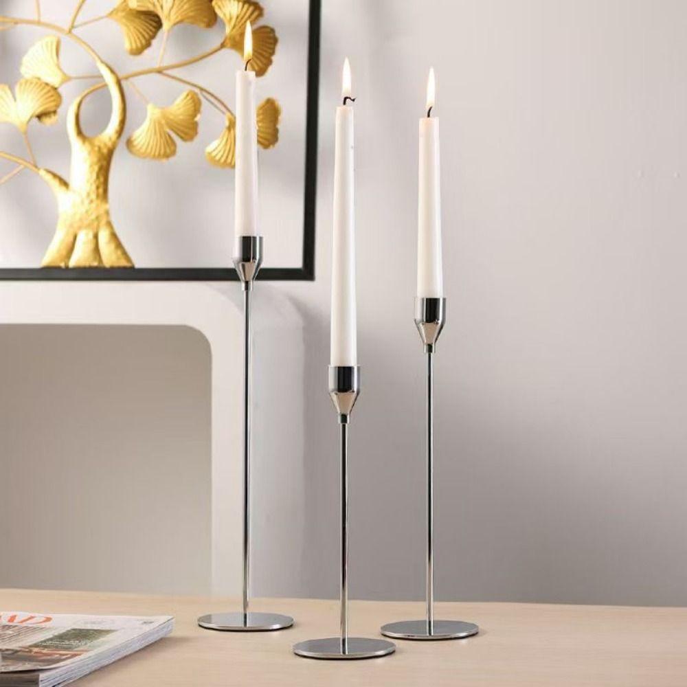 3Pcs Rust-proof Luxury Candlestick High Footed Candle Containers Wedding Candle Stand  Hotel Table