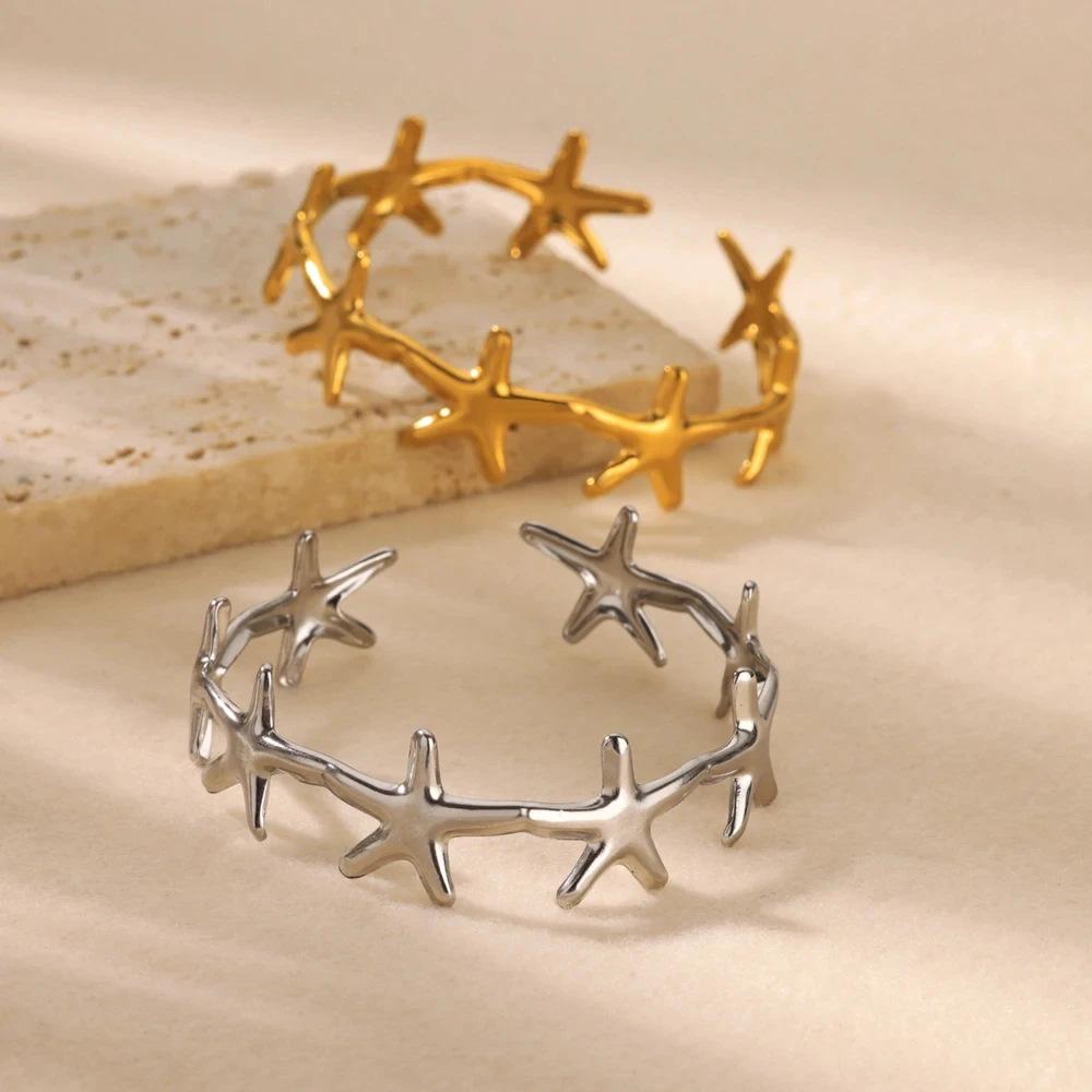 Stainless Steel Starfish Scallop Bracelet Opening Bracelet Fashionable Personality Seaside Vacation Summer Hot Sale