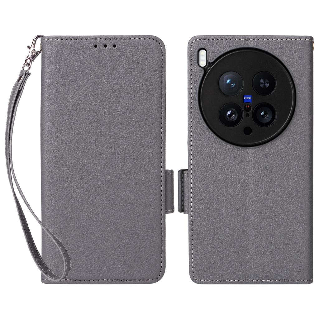 For vivo X200 Ultra 5G Case with Wrist Strap Litchi Texture PU Leather Wallet Phone Cover