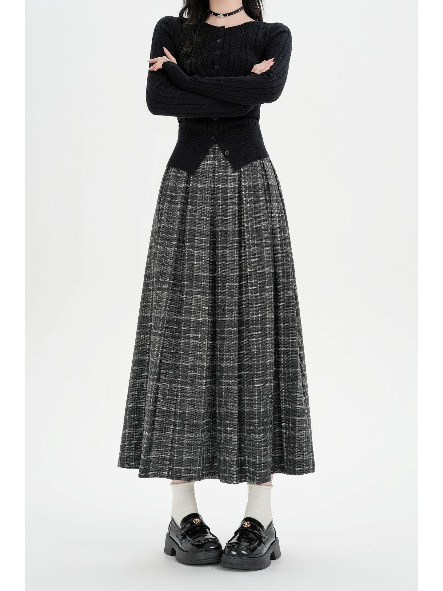 Женская ретро-юбка в клетку из шерсти А-силуэта, длинная, с эластичным поясом Medium