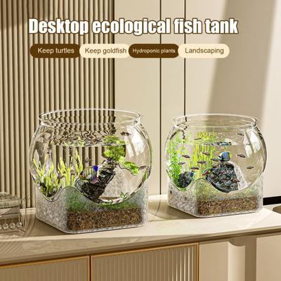 Klare Fischschale für Kampffische Goldfische Schildkröten Plastik Kampffischbecken Desktop Rundes PET Aquarium für Heim- Bürodekor