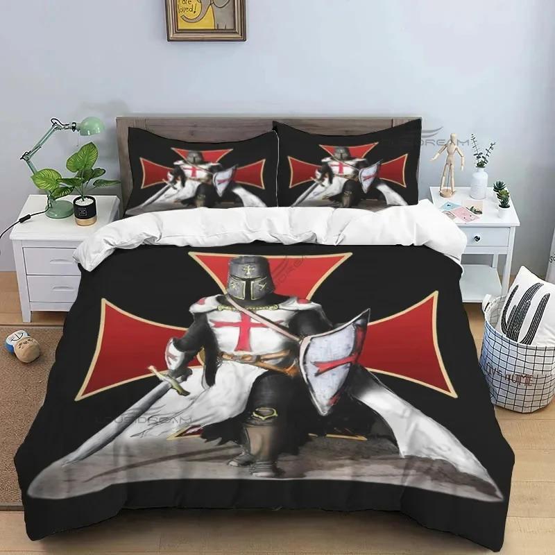 Medieval Knights Templar Patterns Comforter Bedding Set,Duvet Cover Bed Set Quilt Cover Pillowcase,King Bedding Set