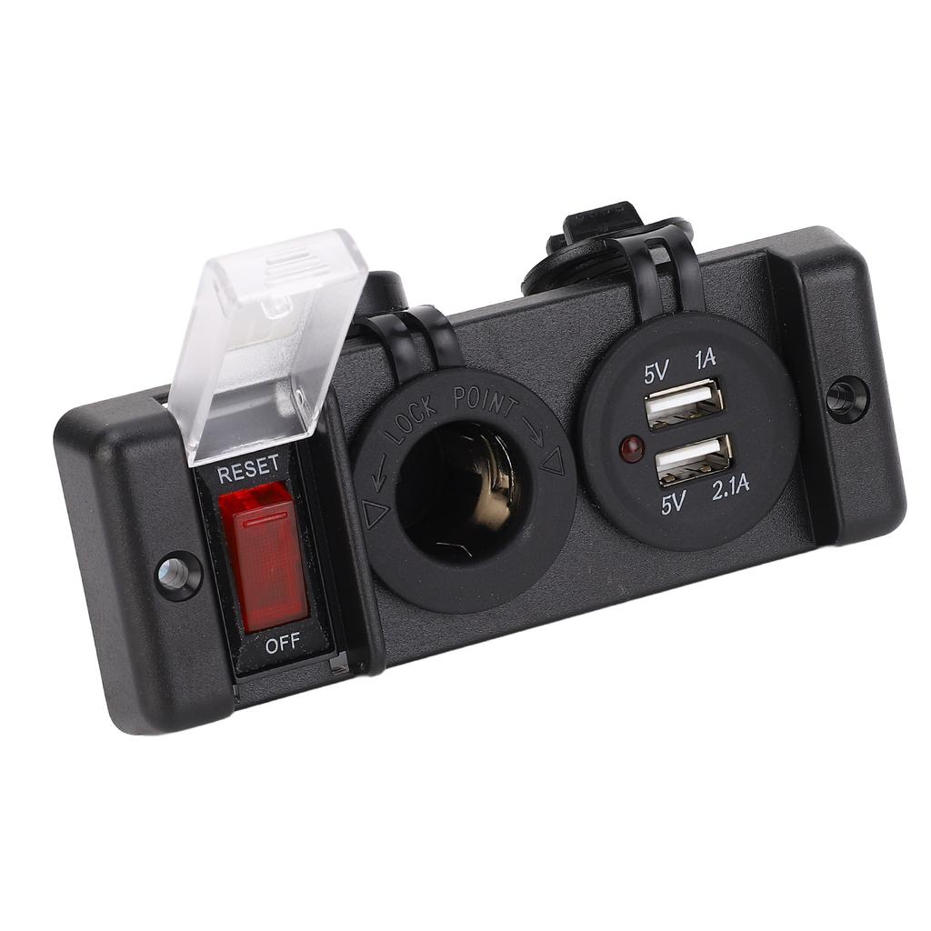 3 In 1 Power Combo Switch Panel Red Light Circuit Breaker Double USB and 12V Cigarette Lighter