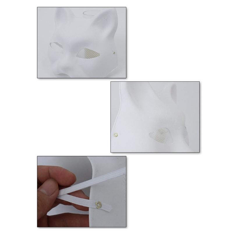 Fun Therians Masks Kit Cats Foxes Mask with Furs Eye Meshes DIY Furry Animal Mask to Paint for Halloween Cosplay Party