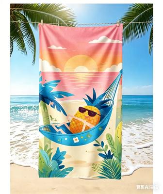 Tropical Sunset Pineapple Beach Towel, Aesthetic Fruit Vacation Blanket, Oversized Soft Picnic Mat Decorative Wall Tapestry