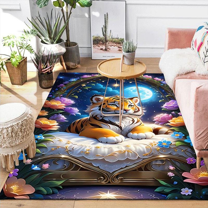 1pc Cute tiger Design Area Rug - Soft, Anti-Slip, and Durable Gaming Room Decor for Bedroom
