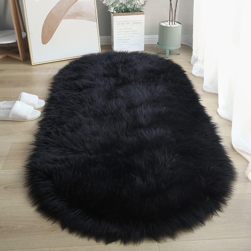 

Beige Carpet for Bedroom Decor Soft Faux Sheepskin Living Room Rugs Fluffy Window Seat Cushion Haired Wool Kids Bedside Carpet 40x60cm(15x23 in) чёрный