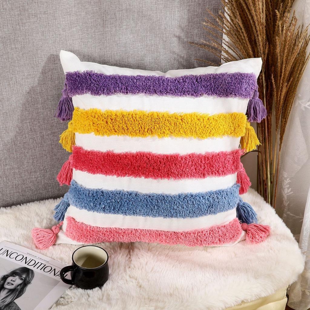 Embroidered Style Ins Bohemian Nordic Pillows Sofas Bed Heads Waist Pillows Tufted Tassels Plush Floating Window Cushion Covers Without Core
