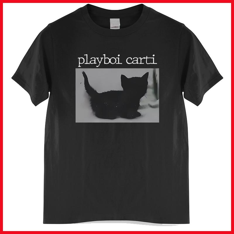 Carti Oversized HipHop T Shirts Cute Cat Harajuku Print Tee Regular Unisexs Tops Quality Rapper Tshirt S
