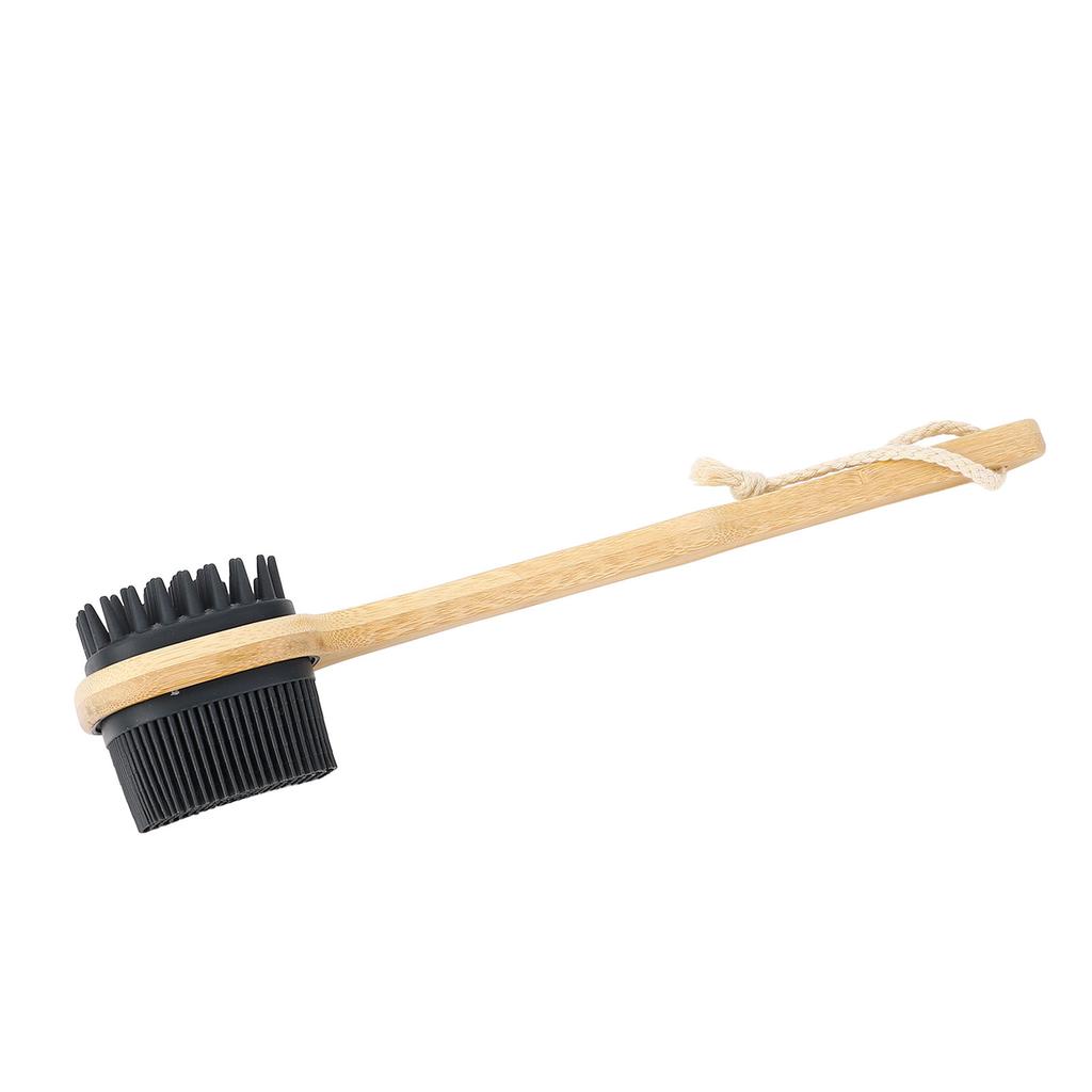 Bath Brush Double Sided Silicone Bristle Shower Brush Bamboo Wood Long Handle Back Scrubber Brush wi