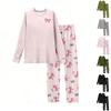 Women's Butterfly Print Long,Sleeved Pajama Set