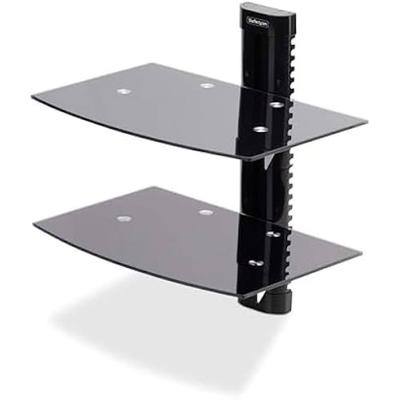 Floating Wall Mounted AV Shelf - - Adjustable Model - Tempered Glass - Steel Bracket - Max Load 7kg
