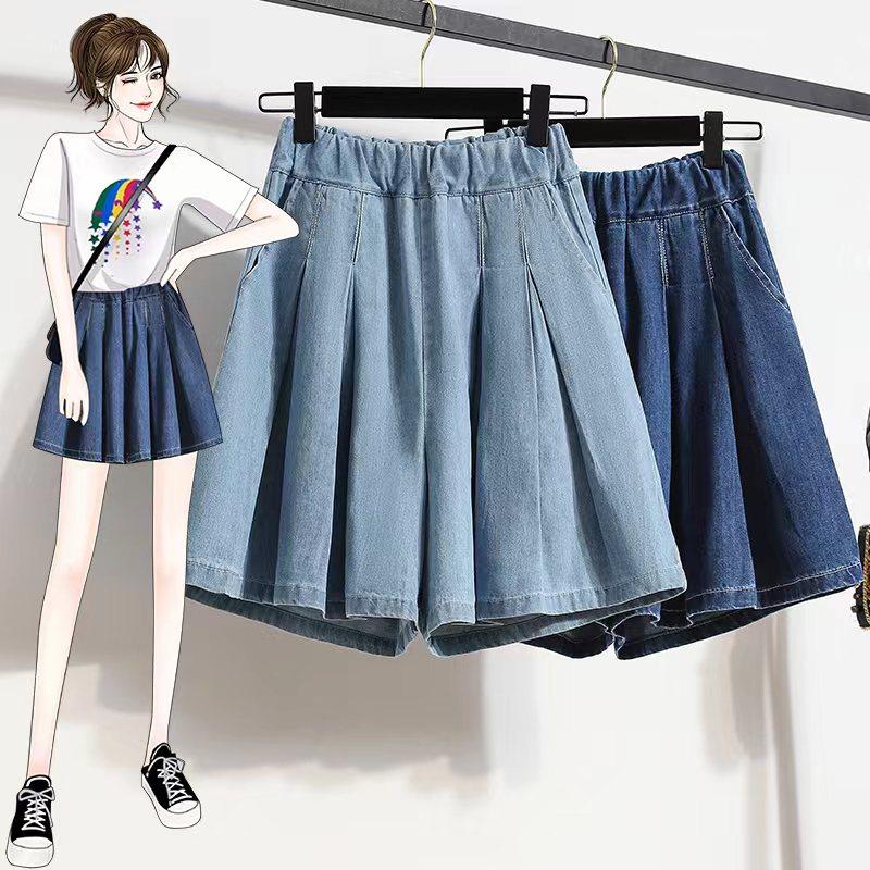 

Укороченные брюки с широкими штанинами для похудения, женская одежда больших размеров, летние тонкие шорты с высокой талией для полных девушек, тонкие повседневные шорты Demin