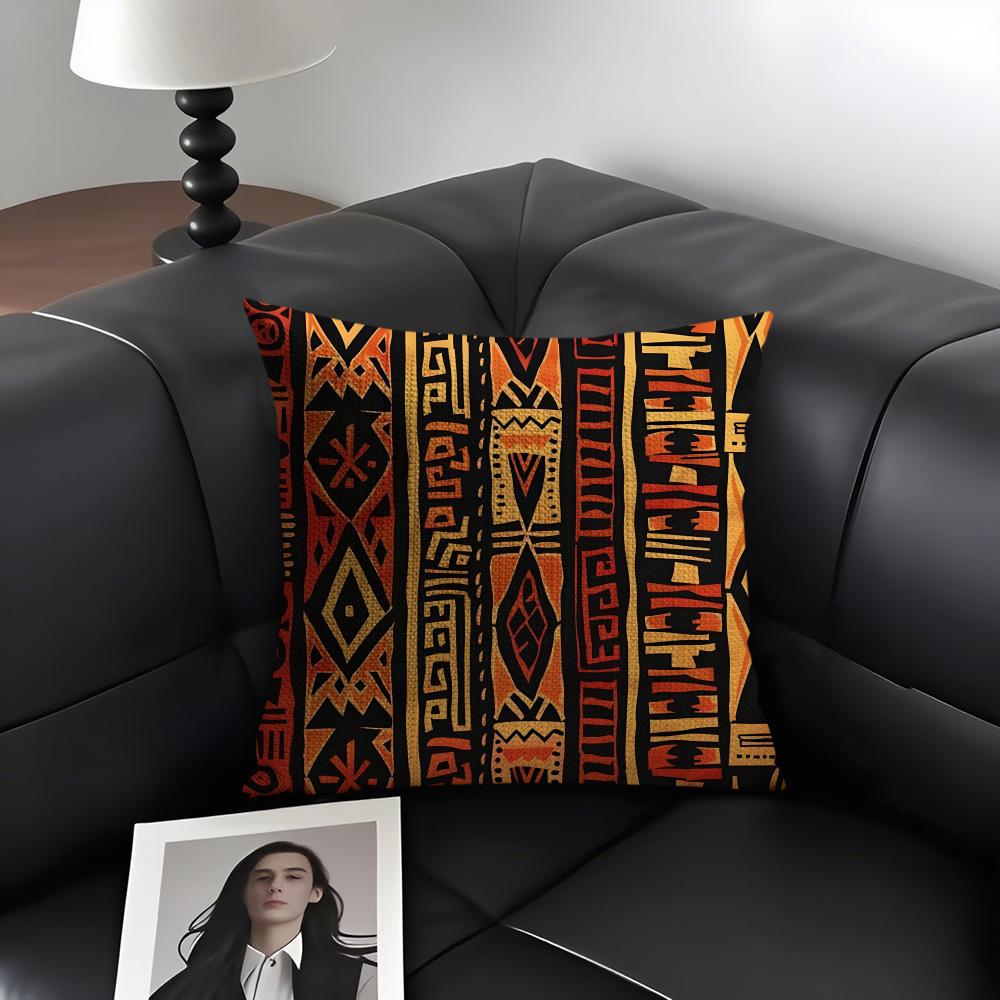 African Style Fabric Print Cushion Cover Natural Linen Organic Fabric Double-Sided Printing Sofa Home Decor Gift Pillow Case