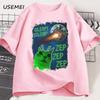 Funny Alien Cat T-Shirt Men Women Humor Brainrot T Shirt Silly Cats Joke T Shirts Cotton Short Sleeve Harajuku Tees Streetwear