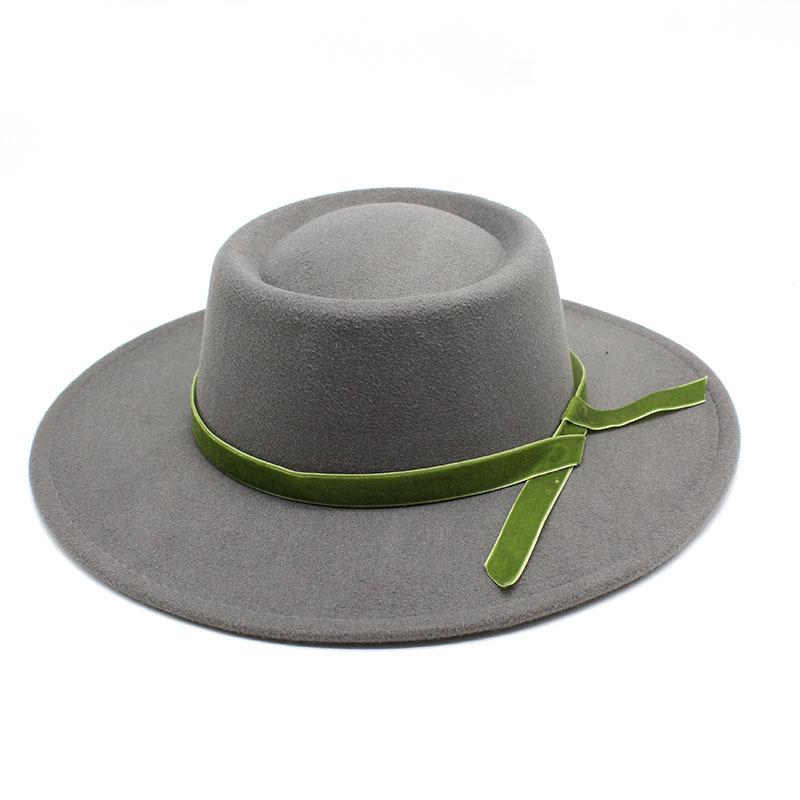 

Velvet Trim With Woolen Dome Top Concave Top Hat Casual Felt Jazz Hat M（56-58cm） світло-сірого кольору