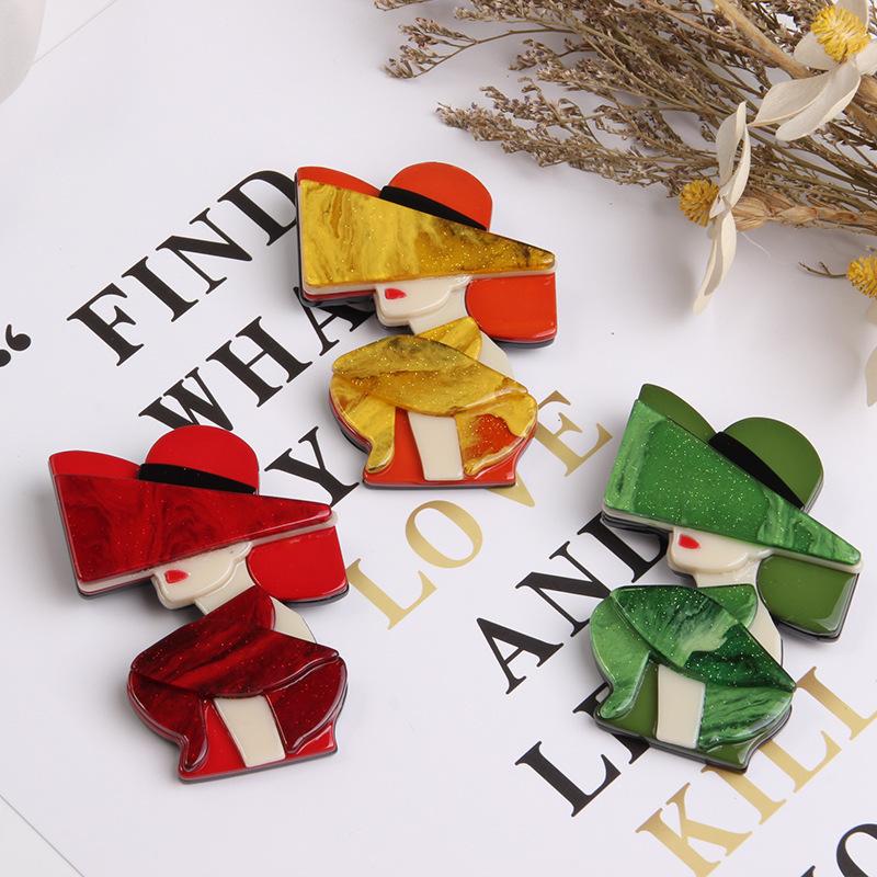Core Blue Modern Hat Girl Brooch Pin Acrylic Foreign Trade Corsage Accessories Clothing