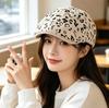 American Retro Street Leopard Print Forward Hat Female Autumn Spice Girl Style Show Face Small Beret Personality Big Head Circumference Hat