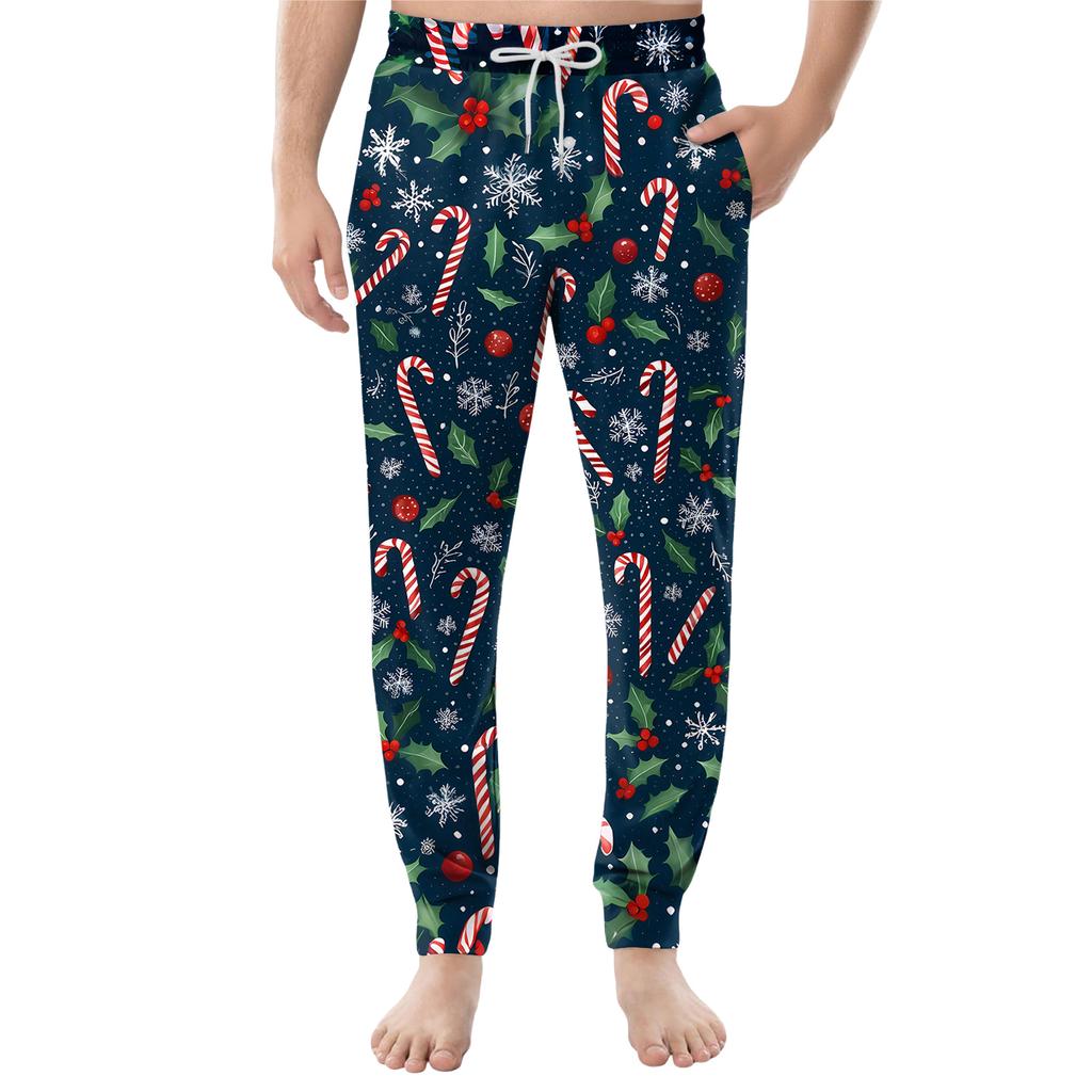 Pánské ležérní kalhoty se stahovací šňůrkou, kapsami a manžetami, domácí spací kalhoty