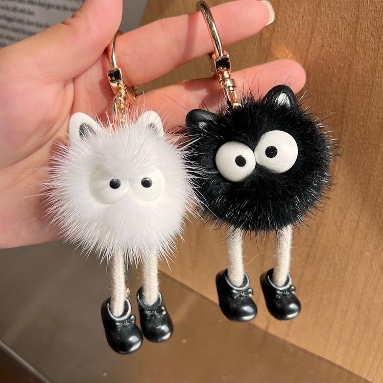 Cute Real Mink Hair Ball Small Coal Ball Car Keychain Pendant Plush Doll Doll Book Bag Pendant Gift