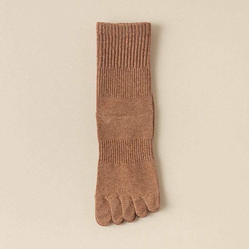 Meias de Dedos Femininas Antibacterianas de Alta Elasticidade Color-Spun até Meia Panturrilha com Costura Sem Osso