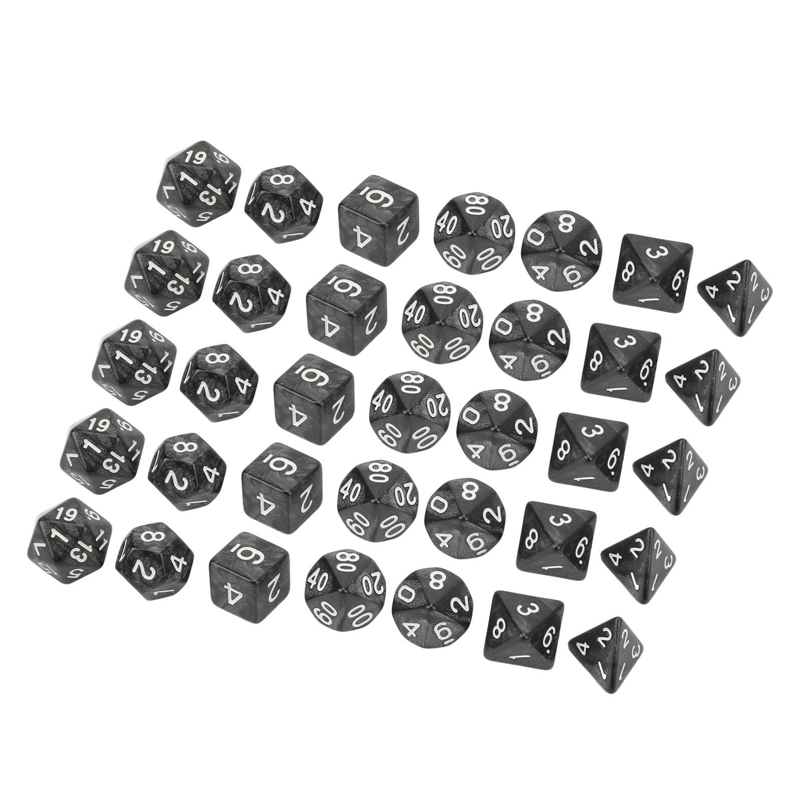 

35шт пластиковых кубиков набор жемчужный узор белые цифры многогранные кубики для игры настольное образование чёрный