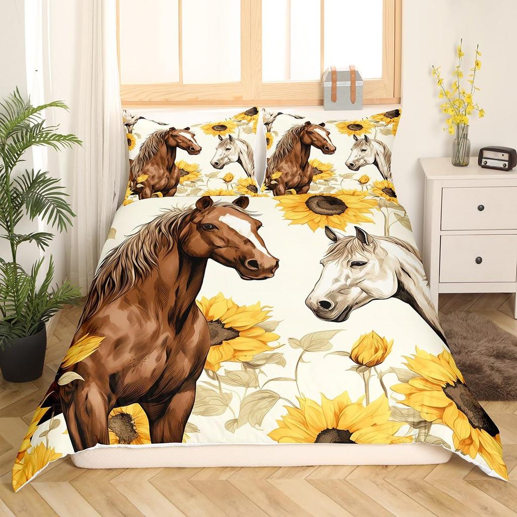 Animacinis arklys Antklodės užvalkalas Karališkas Karalienės Bėgantis arklys Antklodės užvalkalas Auksinės žvaigždės Patalynės komplektas Mielas gyvūnų dekoras Užvalkalas ant antklodės