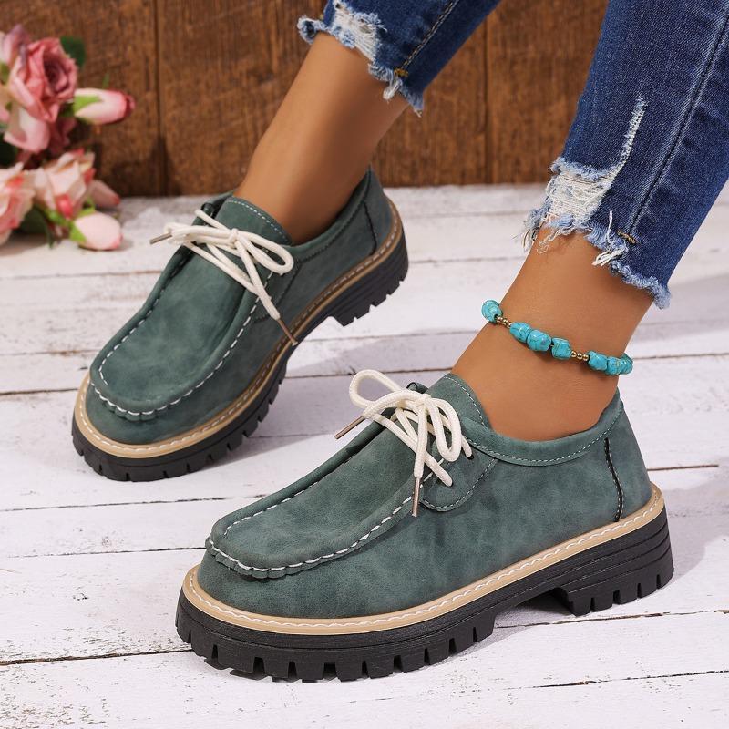 Women's Autumn Lace-Up British Style Loafers, Retro Thick-Soled Platform Footwear, Available In Large Sizes.