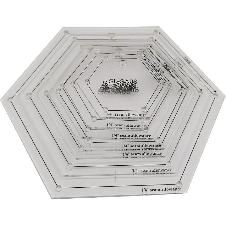 8pcs Acrylic 1/4  Seam Allowance Hexagon Quilting Template Set