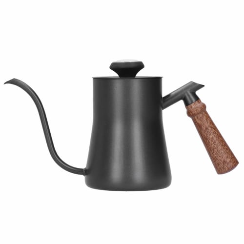 Stainless steel narrow-spout coffee drip pot with thermometer for coffee and tea (650ml, black)