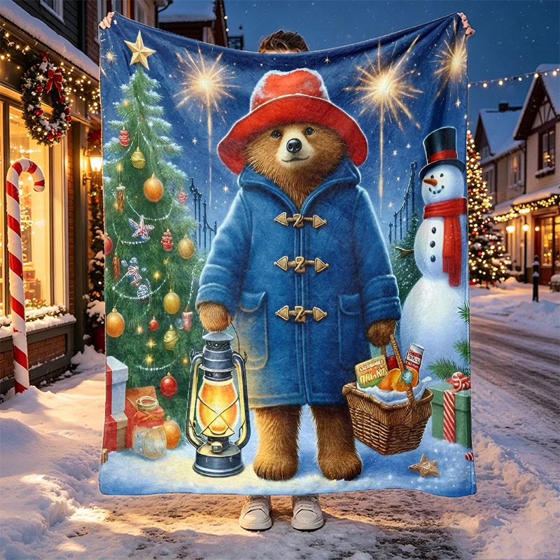 Paddington Bear Pattern Blanket for Home Decoration, Bed, Sofa, Car Travel, Camping, Suitable for All Seasons, Birthday Christmas Gift