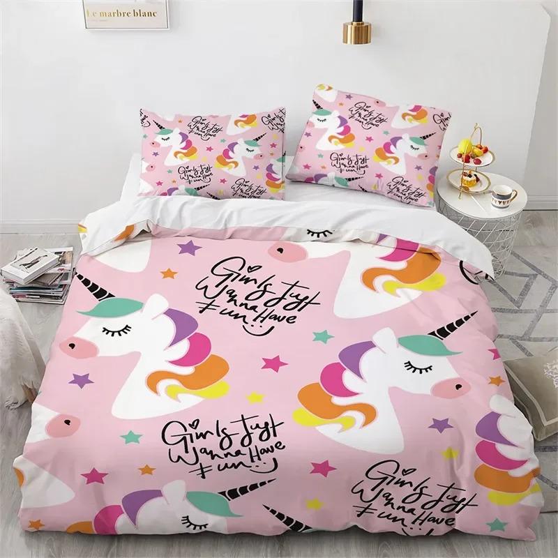Cartoon Unicorn Duvet Cover Floral Bedding Set Microfiber Flying Horse Comforter Cover Full Queen For Boys Girls Bedroom Decor